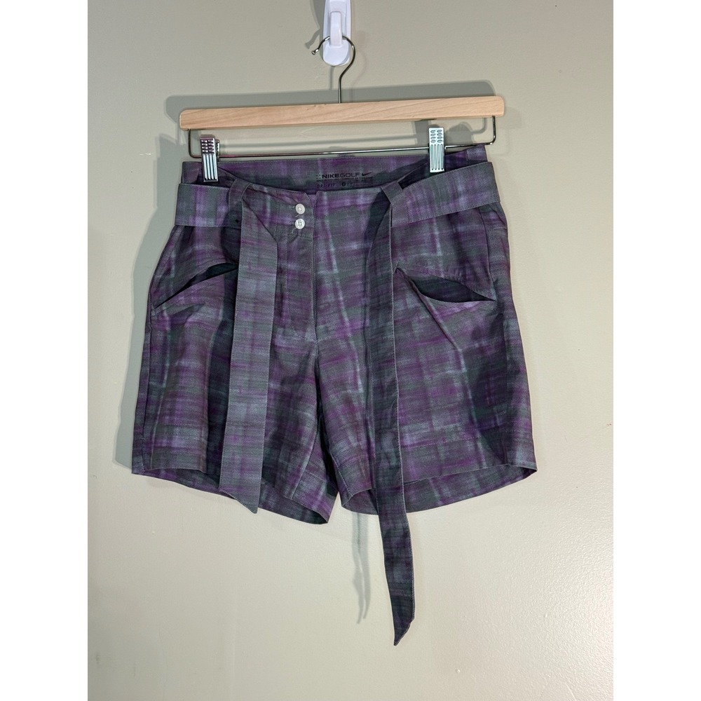 Nike Golf Dri-FIT Purple Plaid Tie Waist Performance Shorts 416646-015 Womens 2